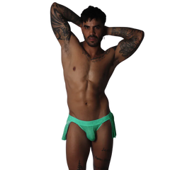 Flash green Gigo skirt with a glittery fabric finish and a logo-embossed waistband.
