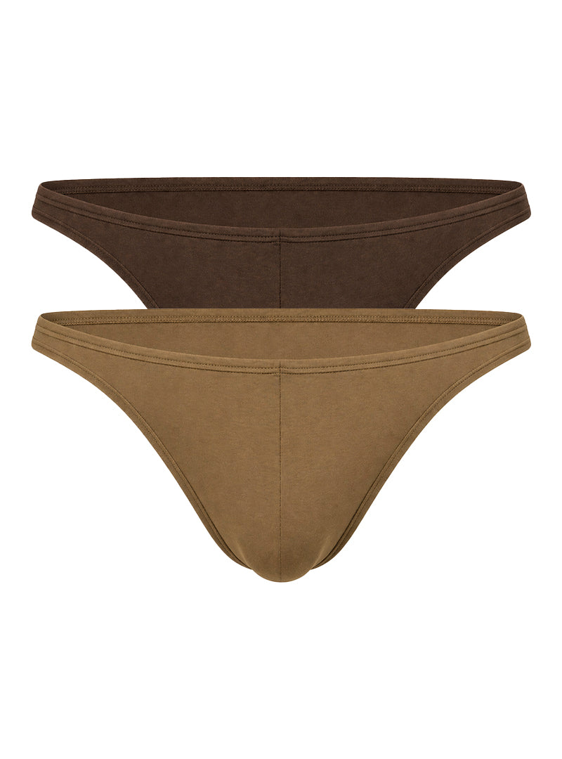 FIZX Herren Sleekline Viskose-String mit Plus-Beutel, 2er-Pack (Khaki & Braun)