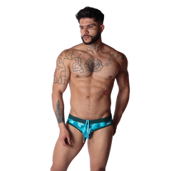 Floral Blue Swim Brief on model by Gigo Underwear