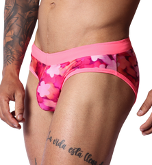 Floral Fuchsia Swim Brief front view by Gigo Underwear
