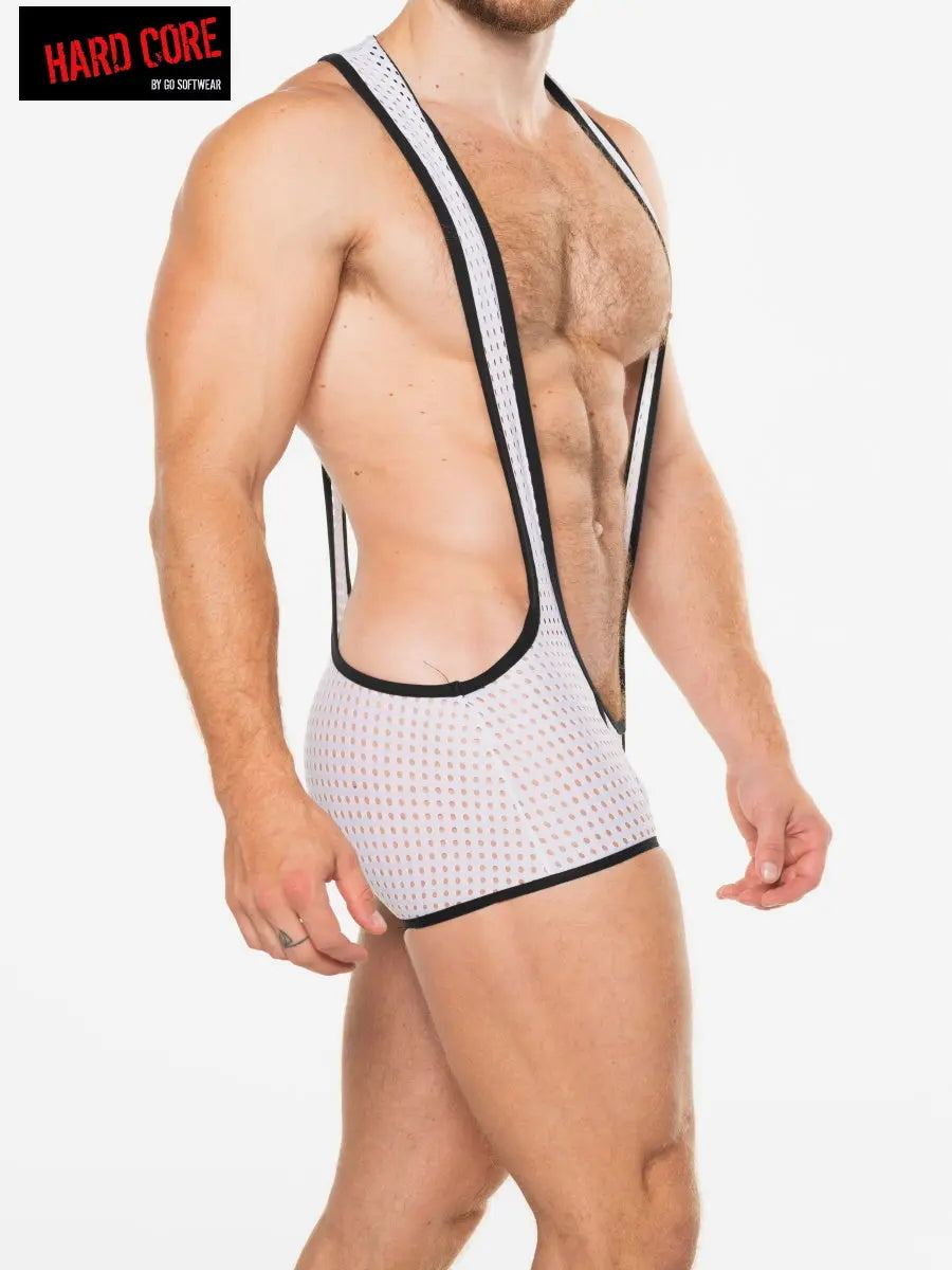 Hard Core 3537 Men's Peep Scoop Singlet White