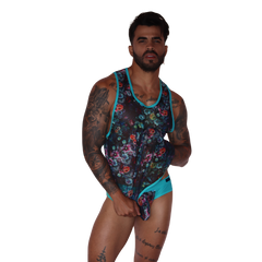 Garden Blue Tank on model by Gigo Underwear