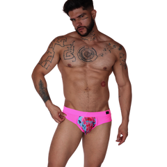 Garden Fuchsia Brief on model by Gigo Underwear