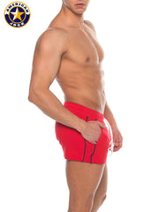 AMERICAN JOCK 8212 Men's Phys Ed Volley Short W/Pockets - Red