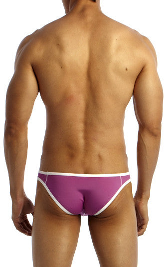 Purple and white groovin underwear accent v cut bikini briefs with sleek contoured design front view