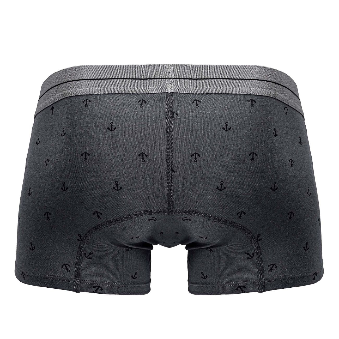 Dark gray cotton blend hawaI 42521 trunks with a subtle black anchor pattern and matching elastic waistband