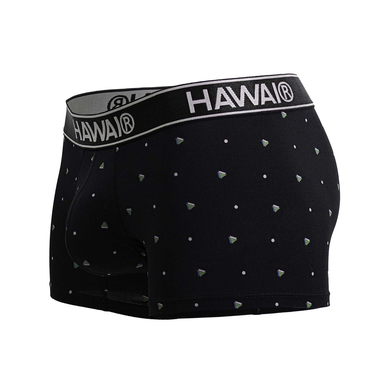 Black Hawai boxer briefs in black microfiber with silver triangular studs and small white dots pattern
