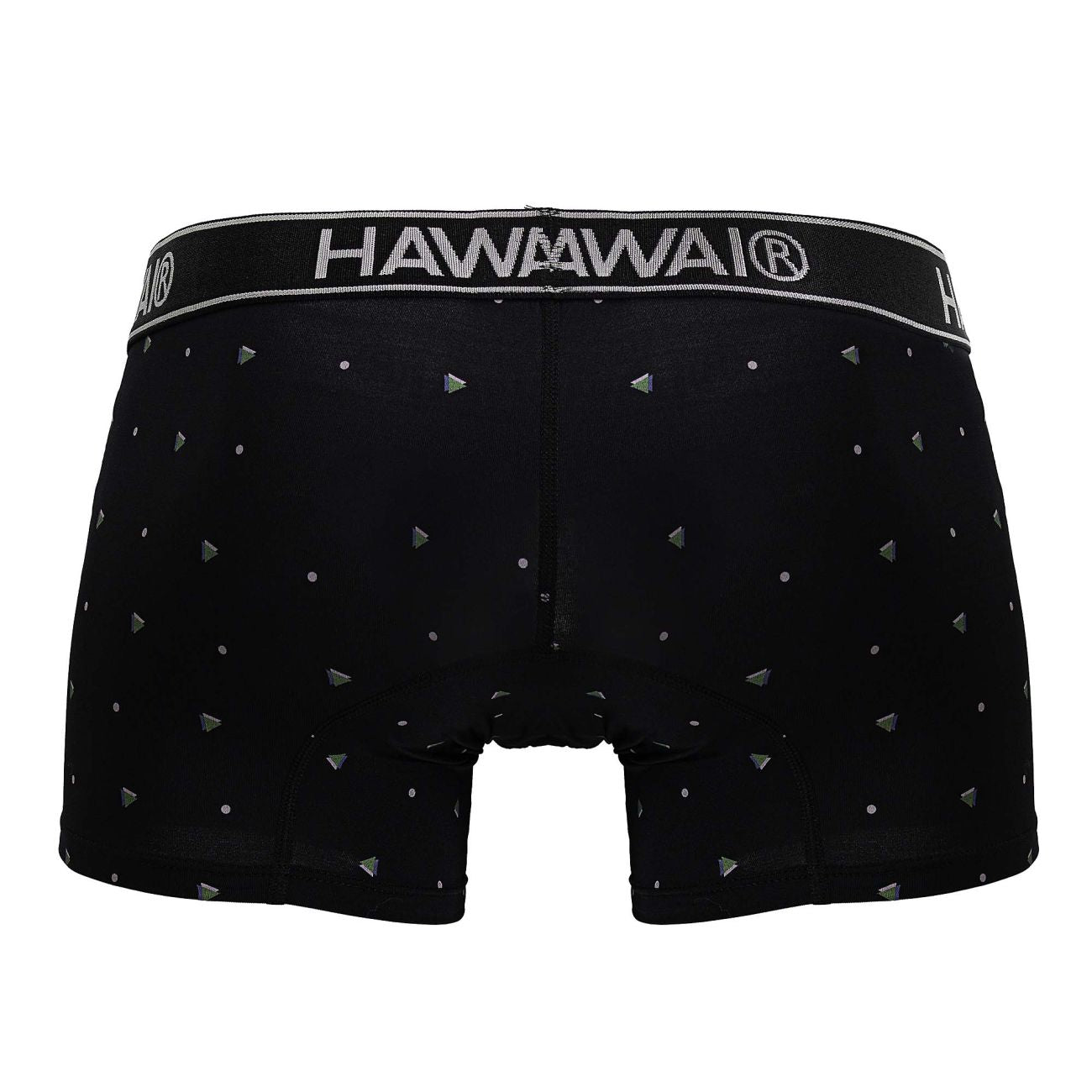 Black hawaii boxer briefs in microfiber with silver triangular and dot pattern designed for comfortable wear