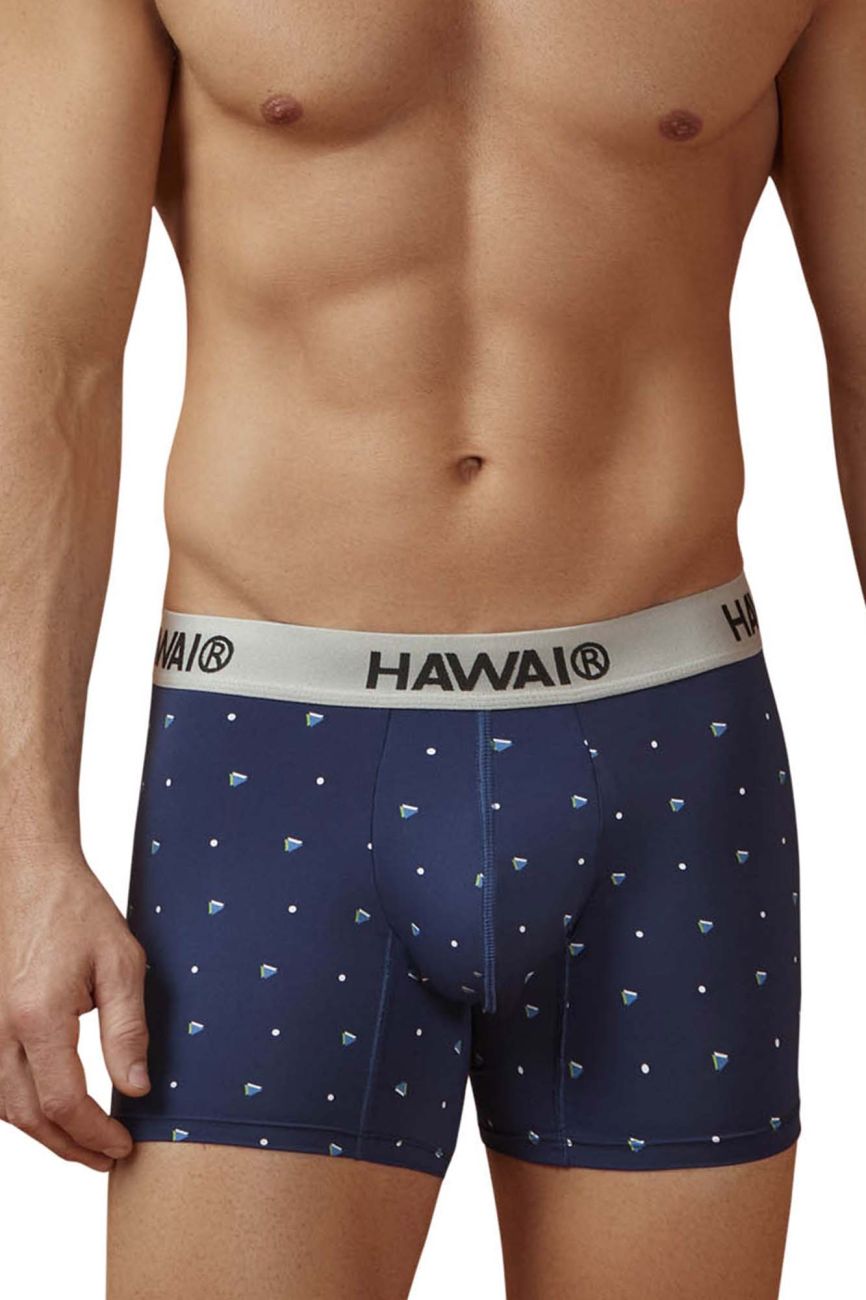 Navy blue Hawai 42570 microfiber trunks with white waistband and diamond patterns for comfortable support