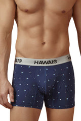 Navy blue Hawai 42570 microfiber trunks with white waistband and diamond patterns for comfortable support