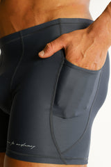 JJ Malibu Men's Lustrous Scrunch-Butt 4.5" Bike Shorts - Graphite