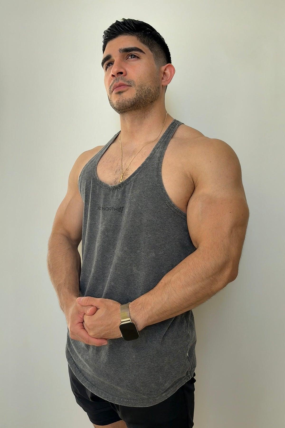 Jed North Herren Retro Washed Bodybuilding Stringer - Heather Grau