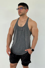 Jed North Herren Retro Washed Bodybuilding Stringer - Heather Grau