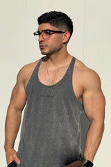 Jed North Herren Retro Washed Bodybuilding Stringer - Heather Grau