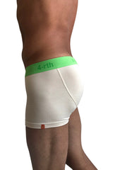 White boxer briefs with bright green 4-rth waistband from the zen boxer brief sand beige collection