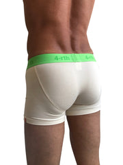 White boxer briefs with bright green 4-rth logo waistband from the zen boxer brief sand beige collection