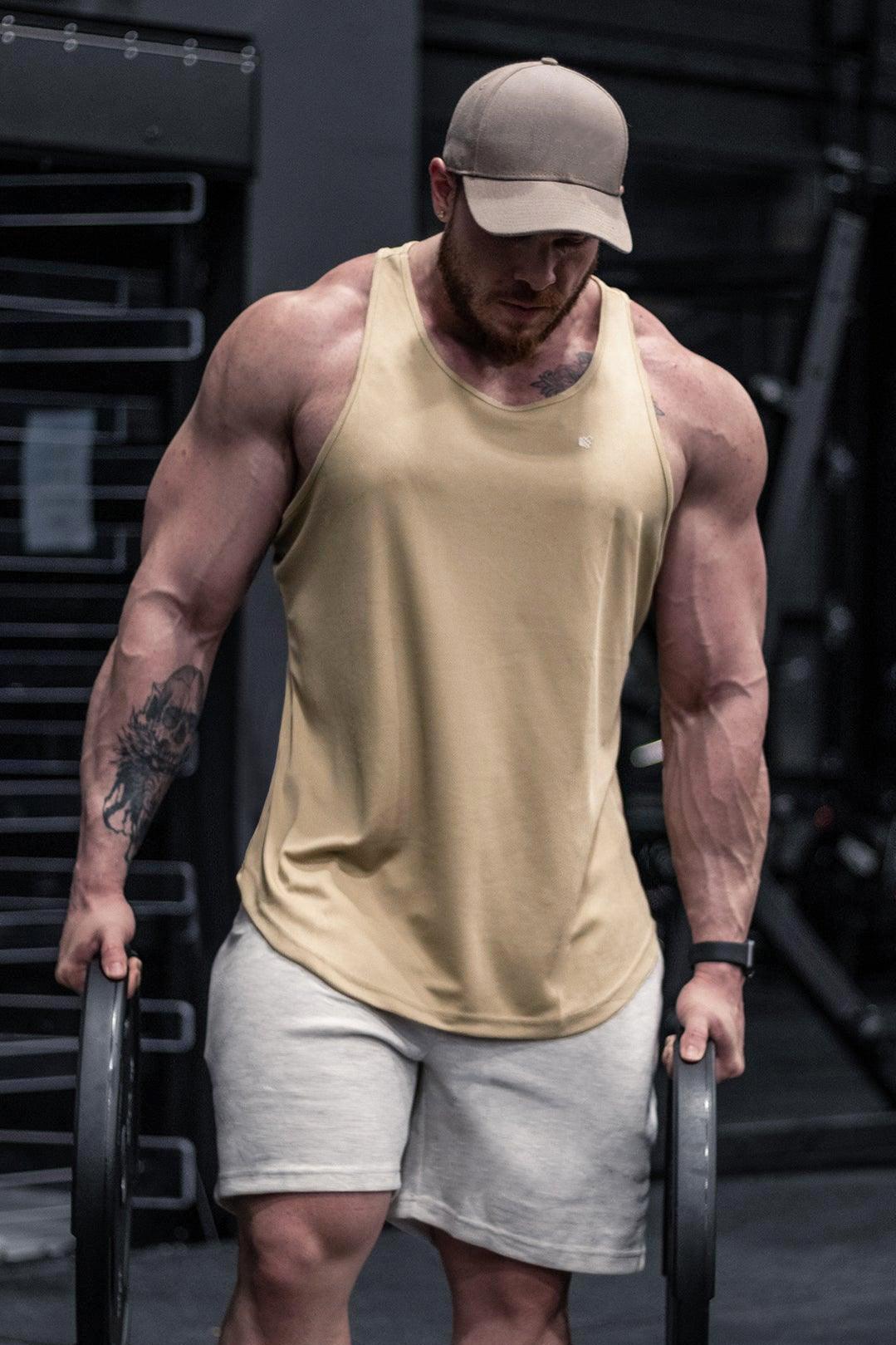 Jed North Herren Schnelltrocknendes Bodybuilding-Workout-Stringer - Khaki