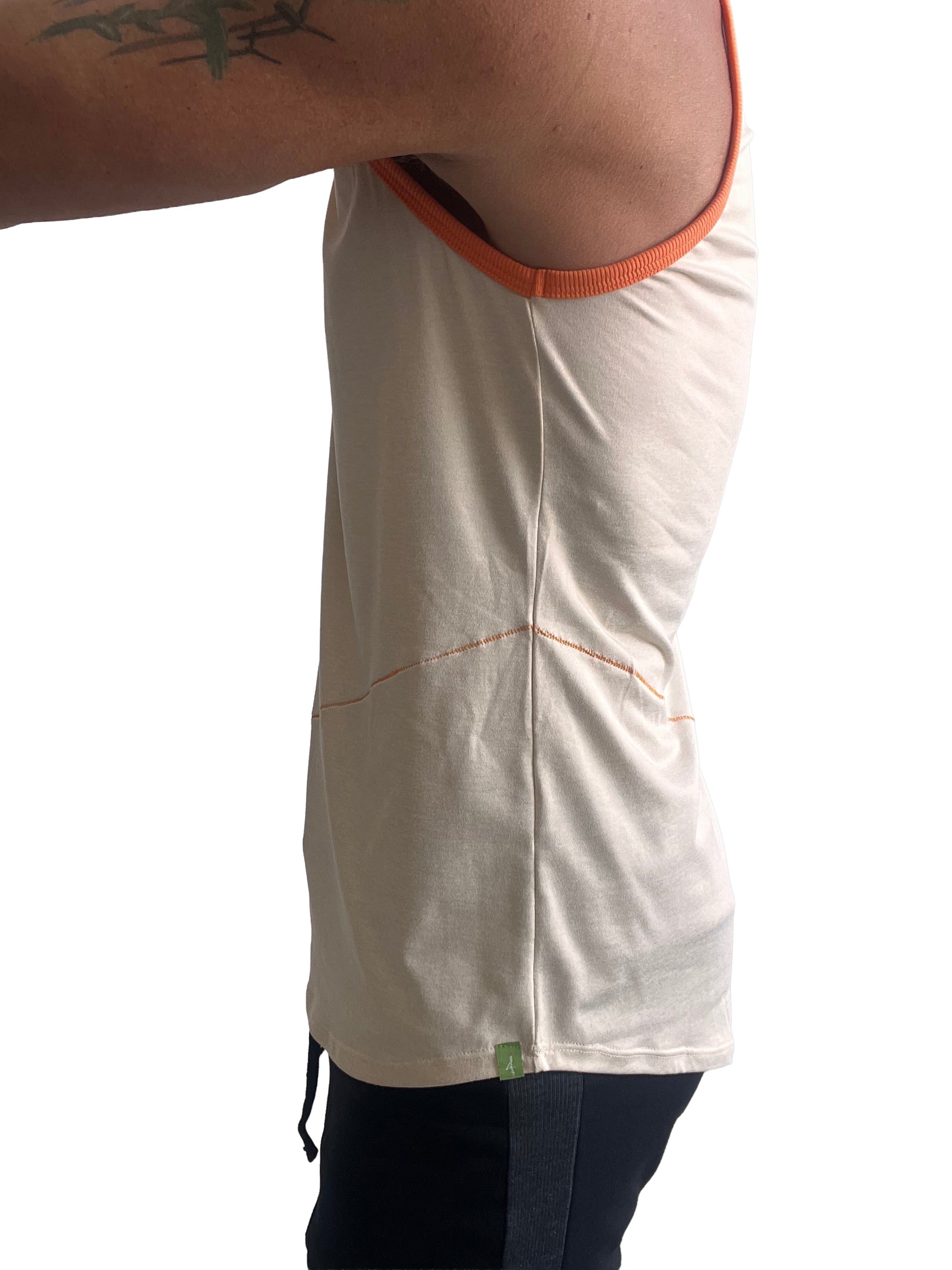 Cream-colored tank top the perfect tank sand beige with orange ribbed trim and subtle stitching details