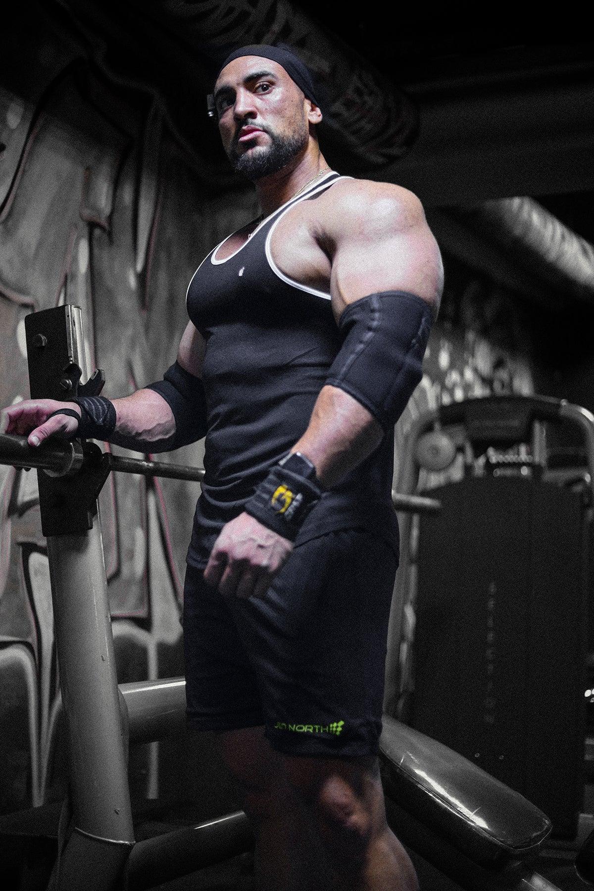 Jed North Herren Schnelltrocknendes Bodybuilding Workout Stringer-Top – schwarz/weiß abgesetzt