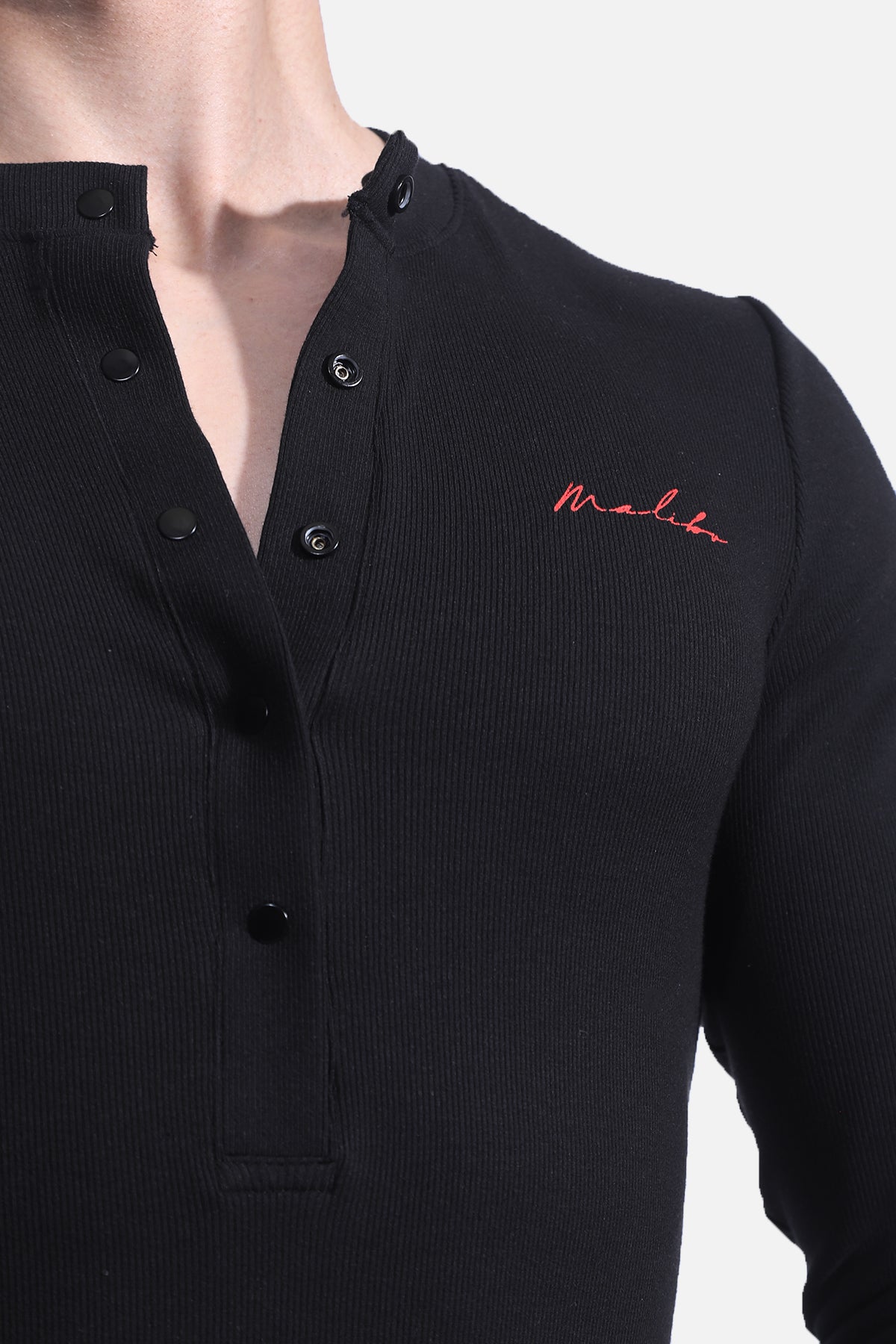 JJ Malibu Herren Infinity Langarm-Body mit Knopfleiste - Midnight Black