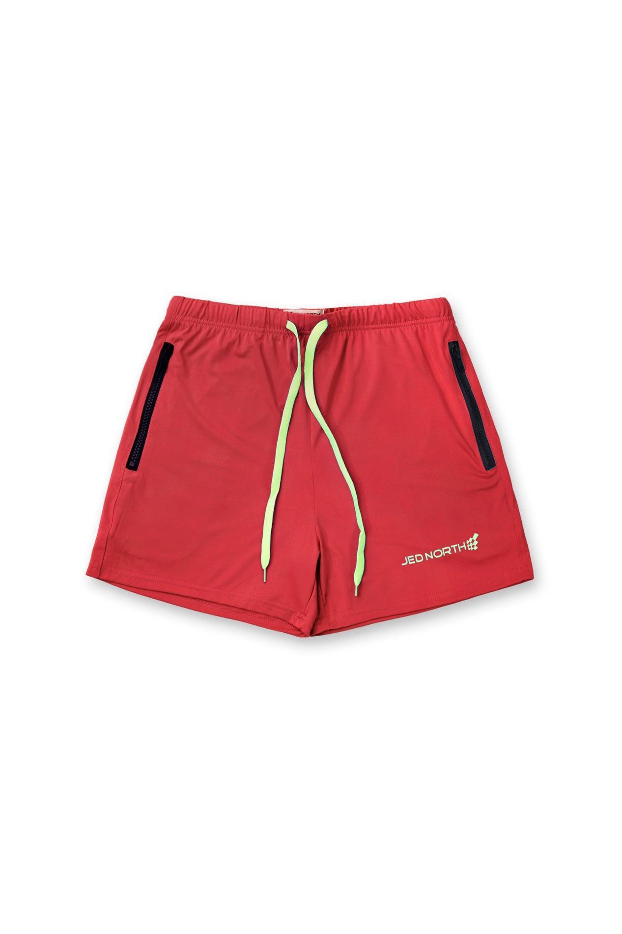 Jed North Men's Agile Bodybuilding 4'' Shorts w Zipper Pockets - Crimson Red