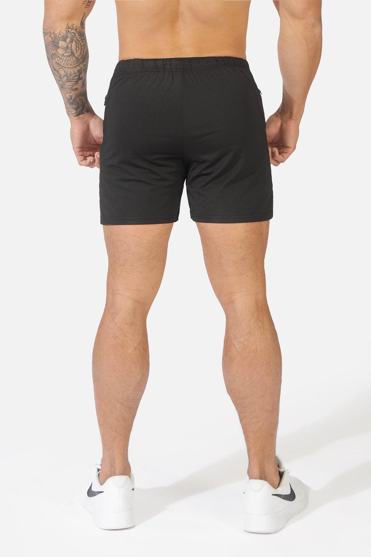 Jed North Men's Agile Bodybuilding 4'' Shorts w Zipper Pockets - Black