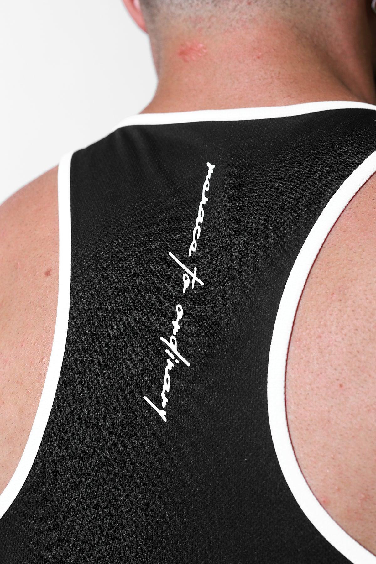 Jed North Herren Schnelltrocknendes Bodybuilding Workout Stringer-Top – schwarz/weiß abgesetzt