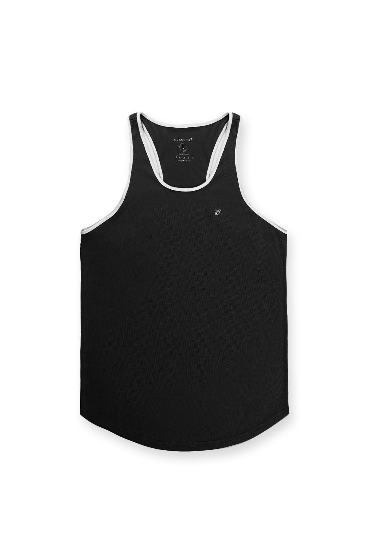 Jed North Herren Schnelltrocknendes Bodybuilding Workout Stringer-Top – schwarz/weiß abgesetzt