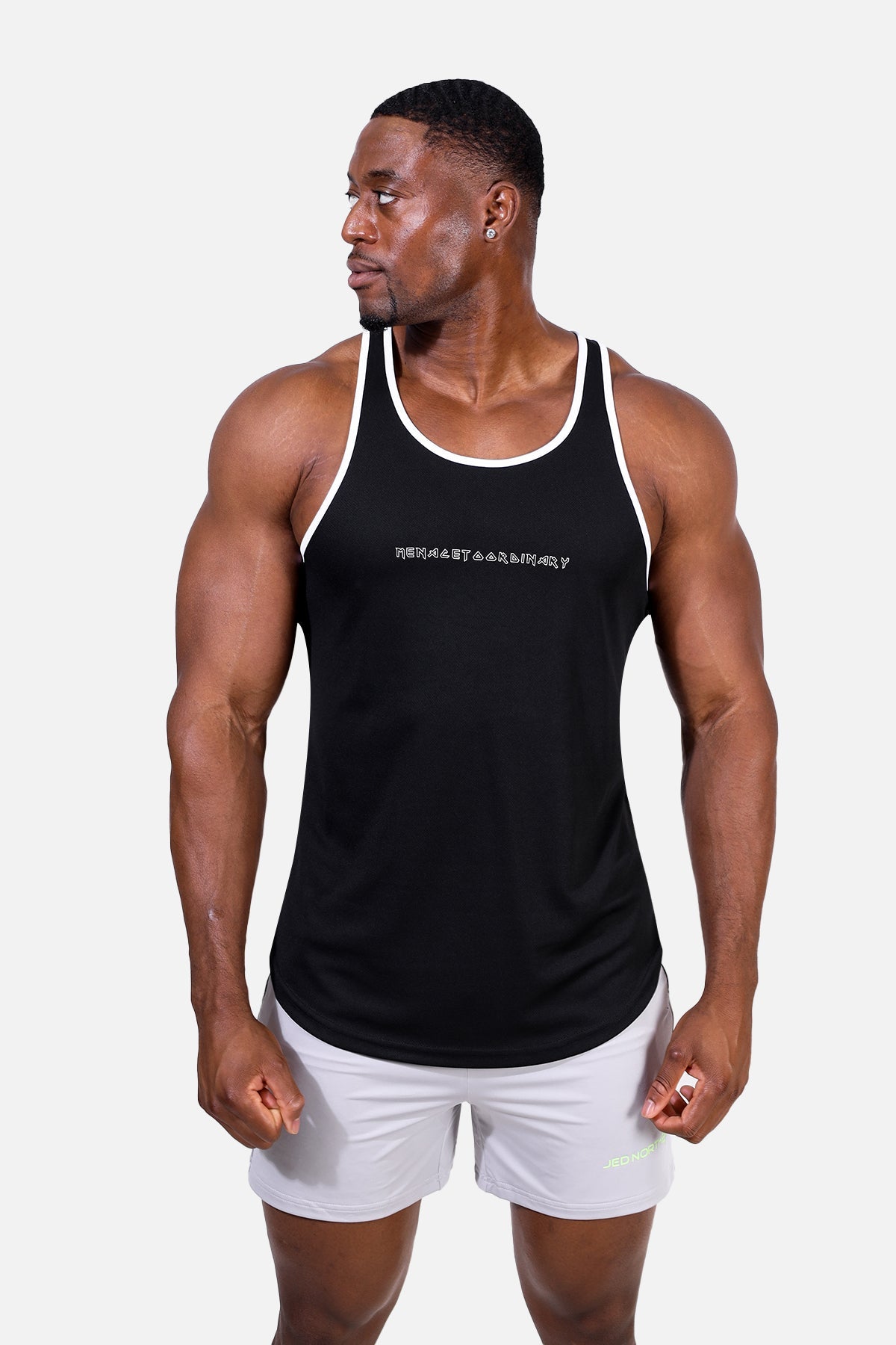 Débardeur de musculation à séchage rapide pour homme Jed North - Noir avec bordure blanche