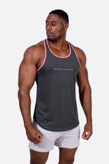 Jed North Herren schnelltrocknendes Bodybuilding-Workout-Stringer-Tanktop - Grau mit pinkfarbenem Besatz