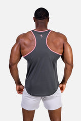 Jed North Herren schnelltrocknendes Bodybuilding-Workout-Stringer-Tanktop - Grau mit pinkfarbenem Besatz
