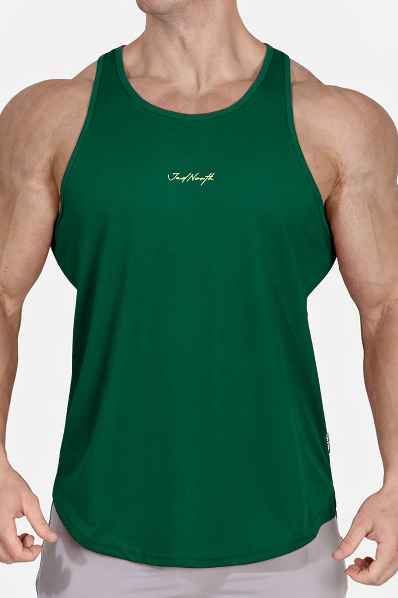 Jed North Herren Fast-Dry Bodybuilding Workout Stringer - Grün mit Neon-Logo