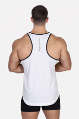 Jed North Men's Fast-Dry Bodybuilding Workout Stringer - White w/ Navy Menace