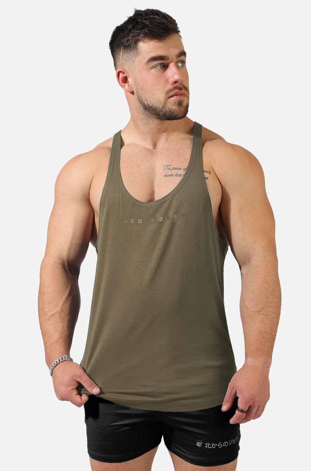 Jed North Herren Classic Bodybuilding Racerback Stringer - Oliv