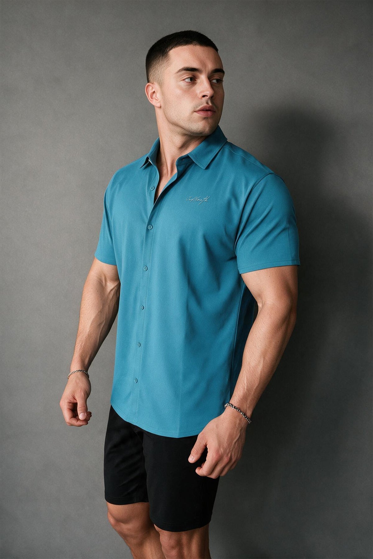 Jed North Men's Muscle-Fit Stretch Short Sleeve Shirt - Light Teal