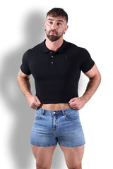 JJ Malibu Men's Fitted Polo Crop Top - Black