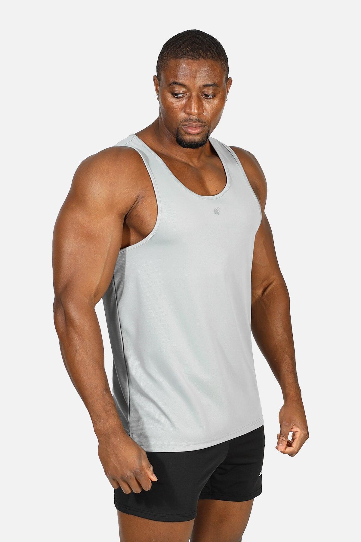 Jed North Alpha Herren-Tanktop aus schnelltrocknender Mikrofaser für das Fitnessstudio – Polar Silver