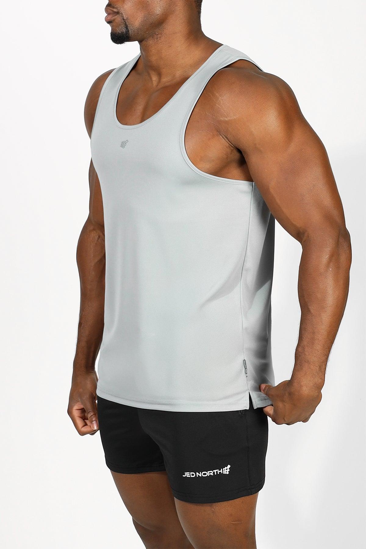 Jed North Alpha Herren-Tanktop aus schnelltrocknender Mikrofaser für das Fitnessstudio – Polar Silver