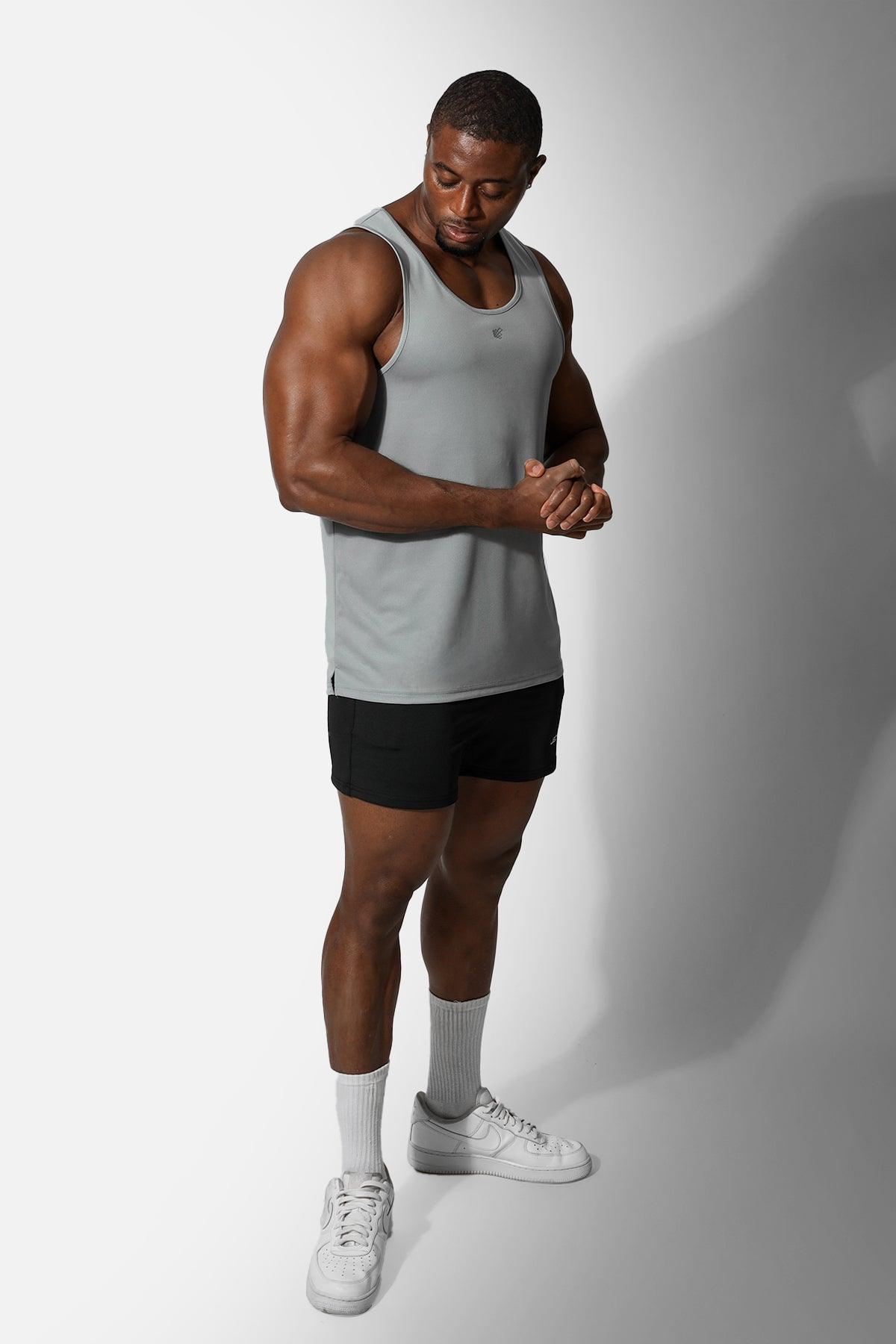 Jed North Alpha Herren-Tanktop aus schnelltrocknender Mikrofaser für das Fitnessstudio – Polar Silver