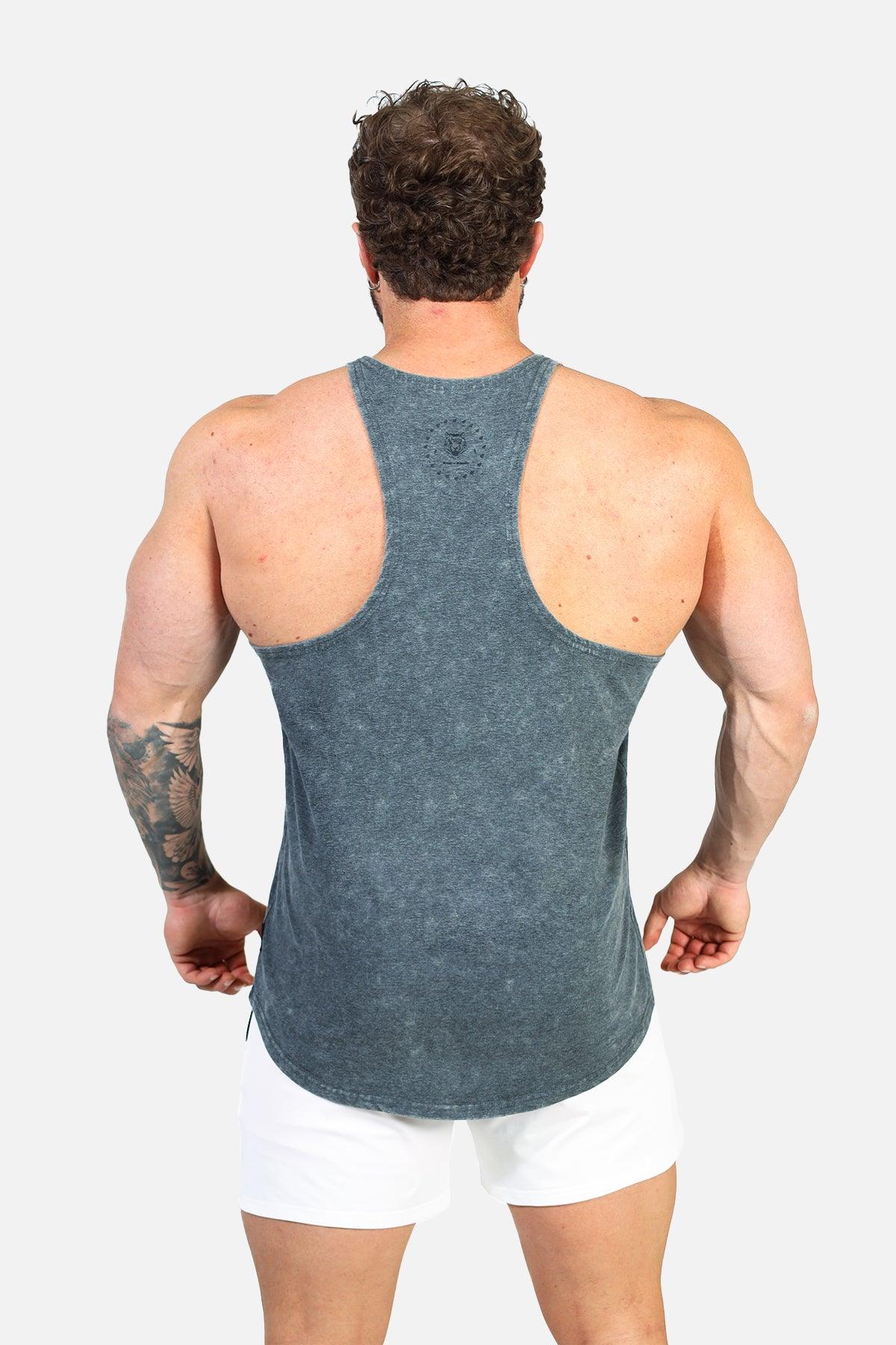 Jed North Herren Retro Washed Bodybuilding Stringer - Heather Grau