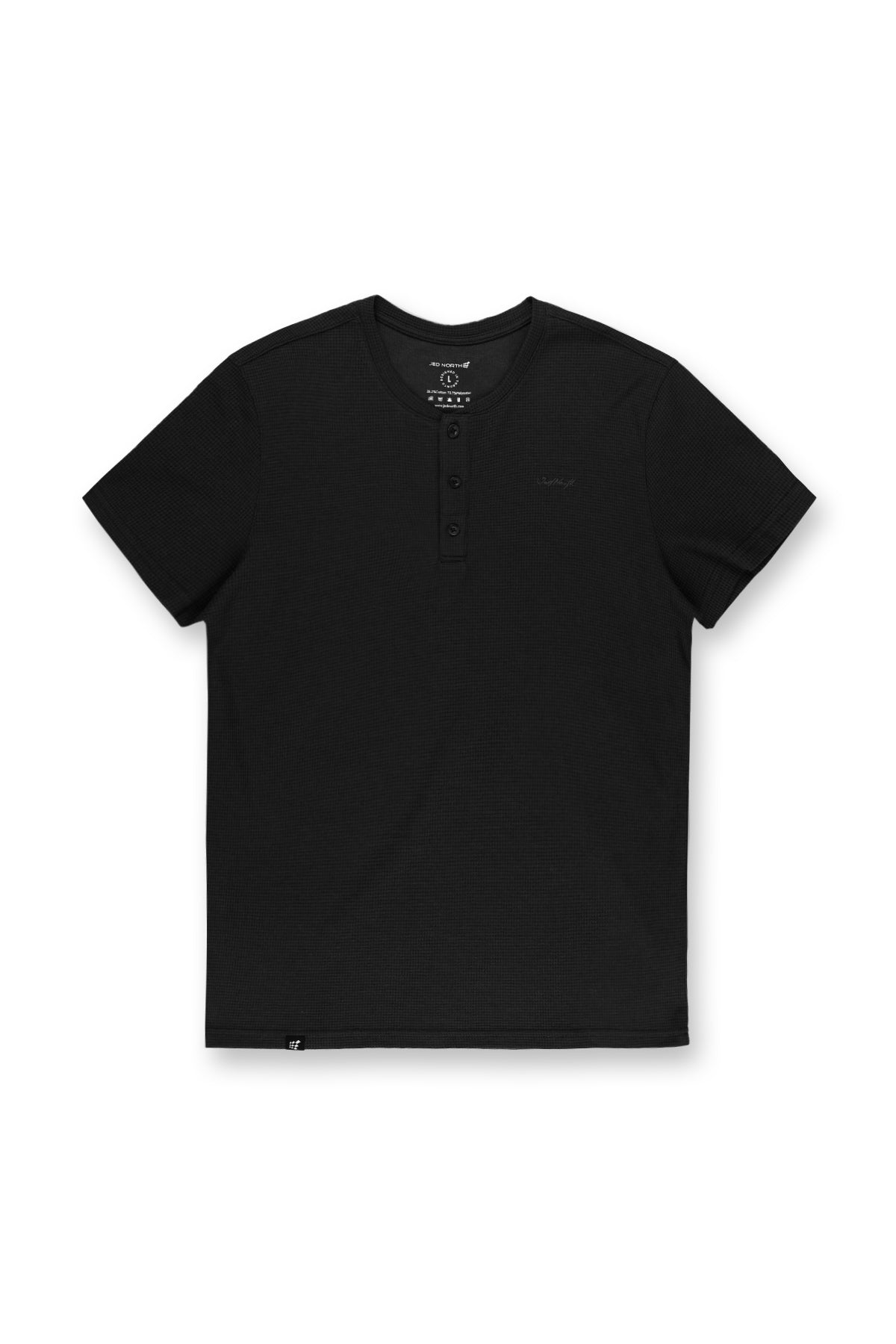 Jed North Herren Waffel-Henley-T-Shirt - Schwarz