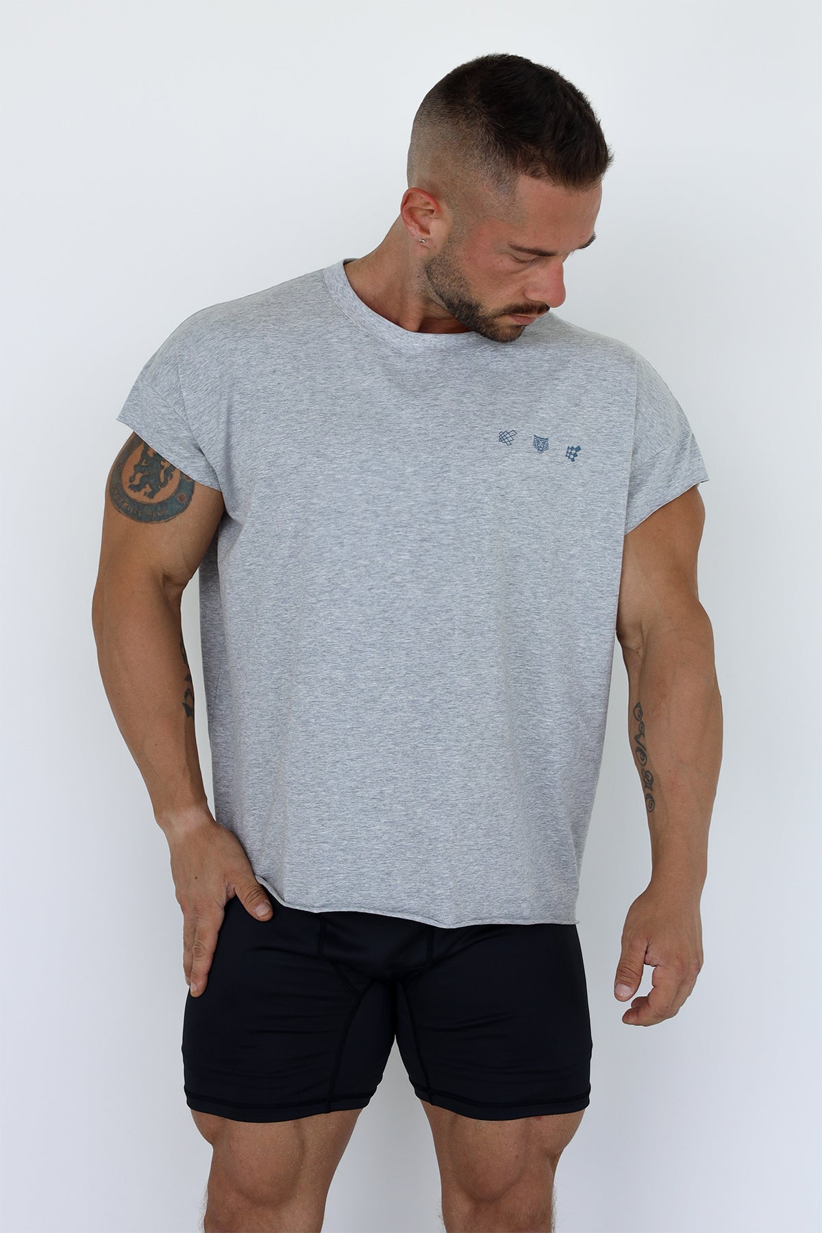 Jed North Oversized-T-Shirt für Herren mit Rohschnitt und kurzem Schnitt – Heidegrau