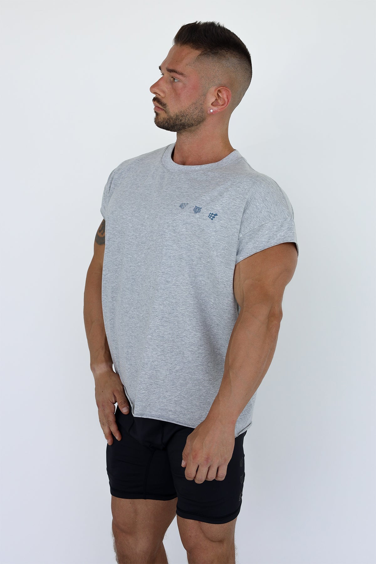 Jed North Oversized-T-Shirt für Herren mit Rohschnitt und kurzem Schnitt – Heidegrau