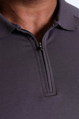 Jed North Men's Premium Muscle-Fit Polo Tee w/ Zipper - Dark Gray