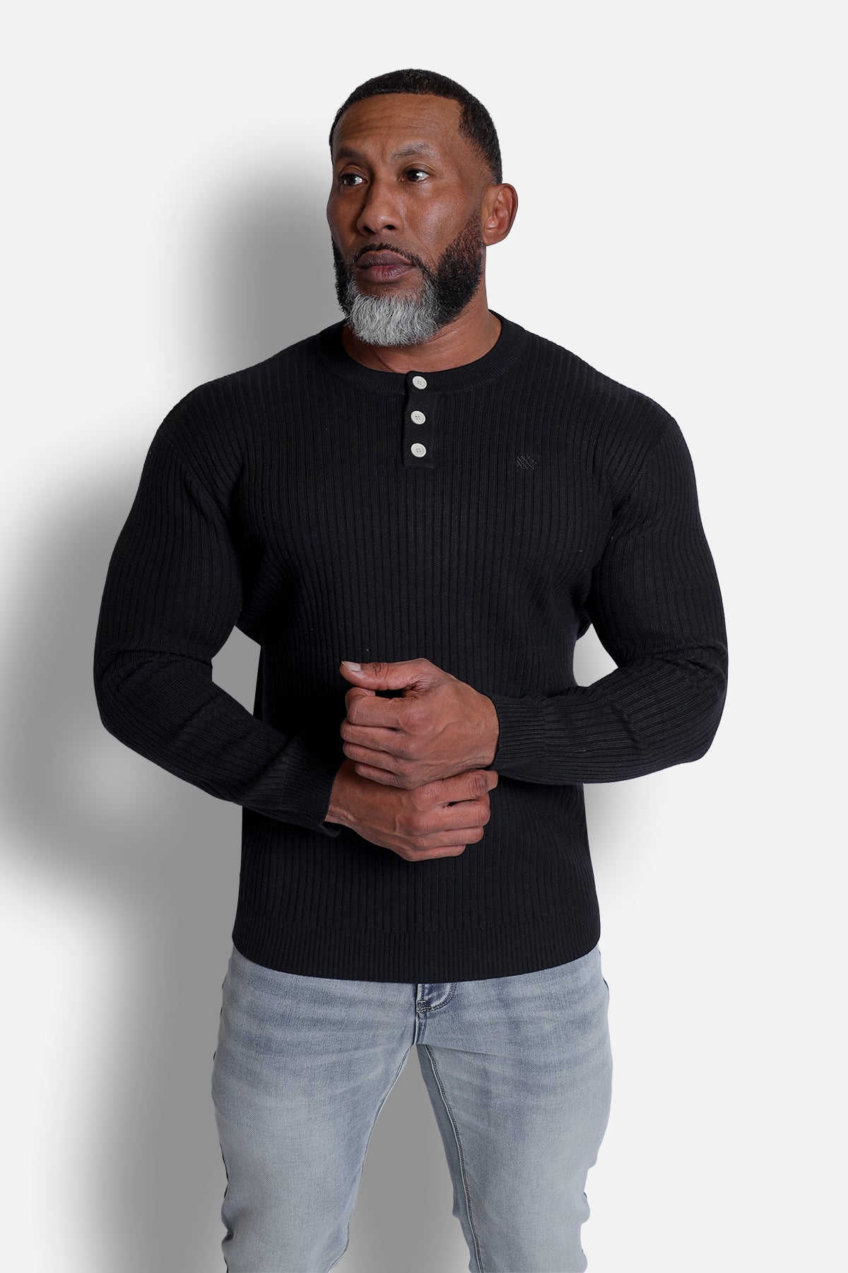 Jed North Men's Classic Henley Sweater  - Black