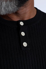 Jed North Men's Classic Henley Sweater  - Black