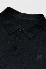 Jed North Men's Rib Knit Collared Polo  - Onyx Black