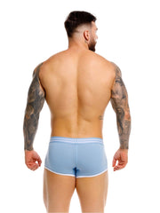Jor 2320 college trunks light blue athletic briefs with white trim and three horizontal waistband stripes