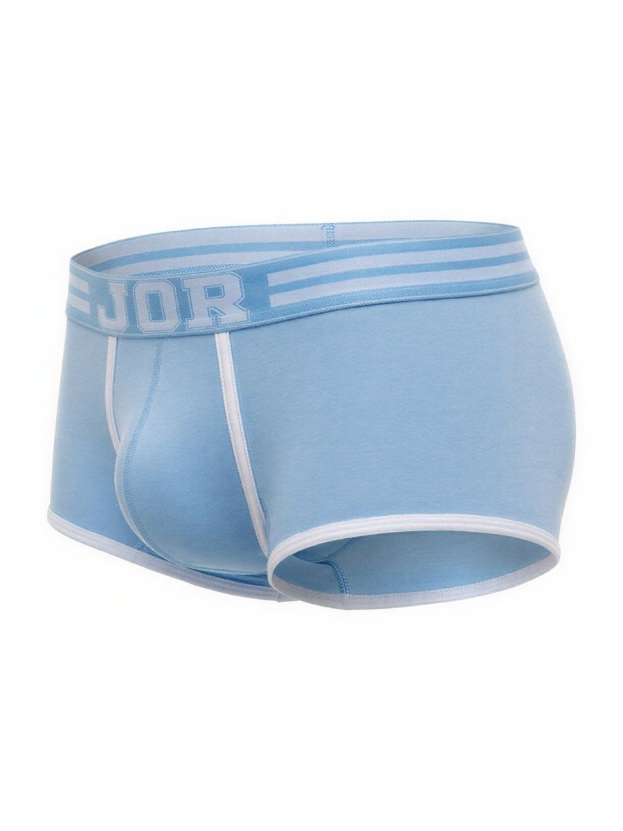 Light blue JOR 2320 College trunks men’s briefs with white trim and striped waistband for comfortable wear