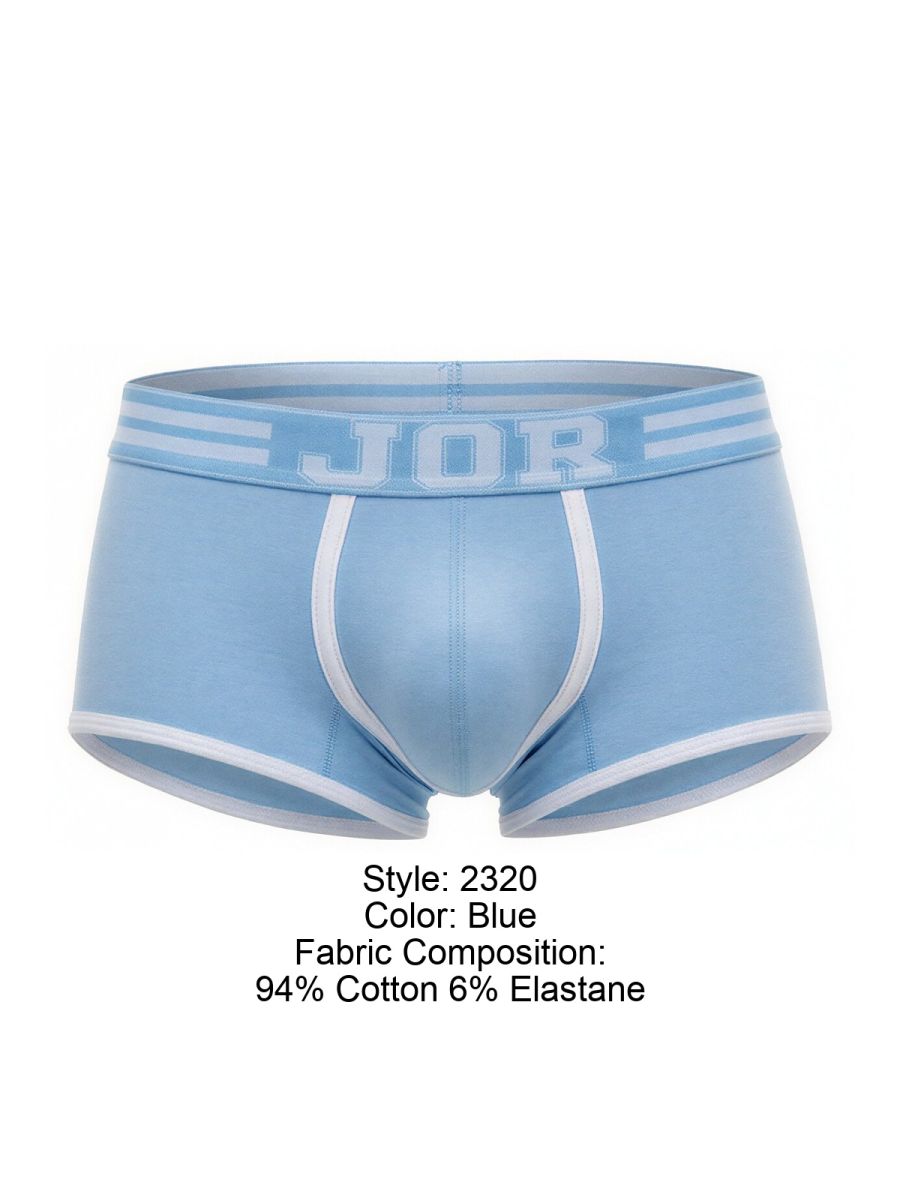 Blue jor 2320 college trunks men’s briefs with light blue fabric white trim and elastic waistband